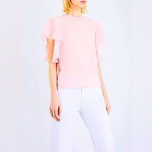 SANDRO PARIS Light Pink Ruffle Cupro Blouse Top
